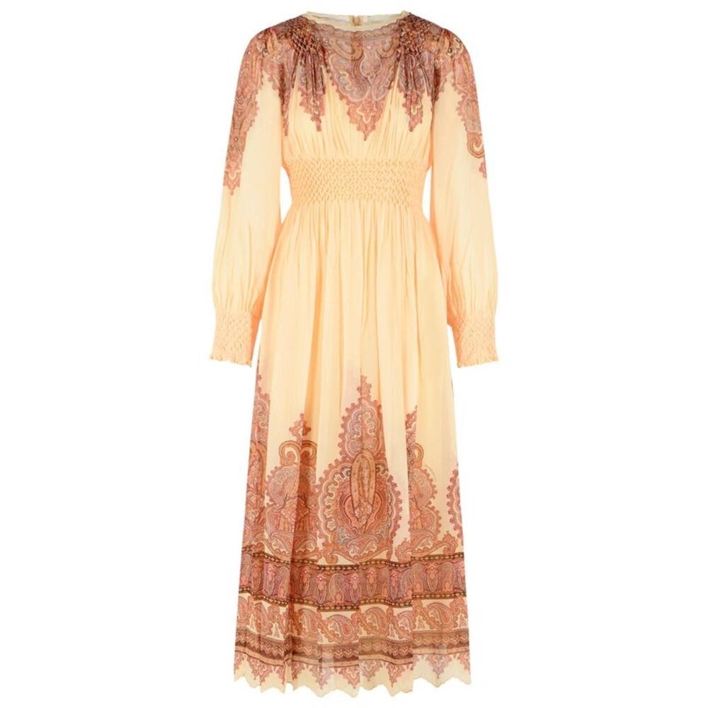 Zimmermann 'Ascent Smocked' Midi Dress In Beige Viscose Women